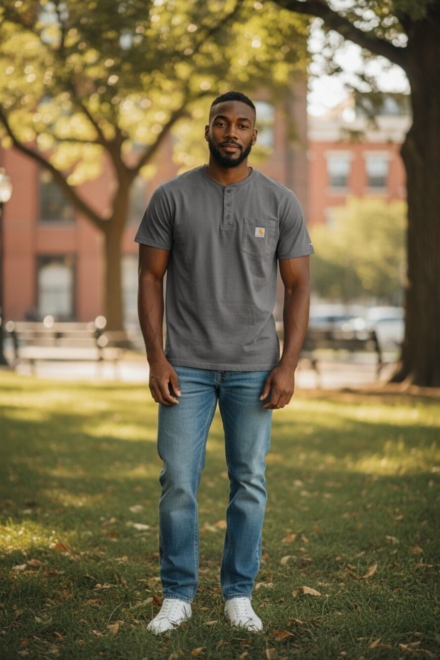 Carhartt Force Men’s XL Heather Gray Short-Sleeve Henley Shirt